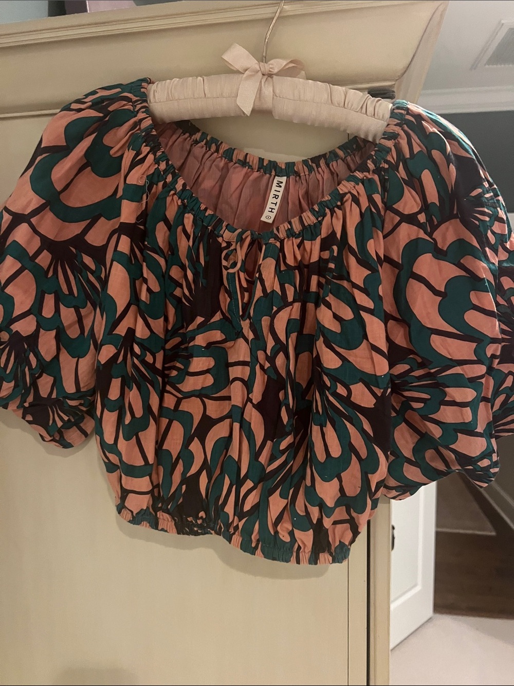Mirth Pink & Teal Floral Puff-Sleeve Crop Top